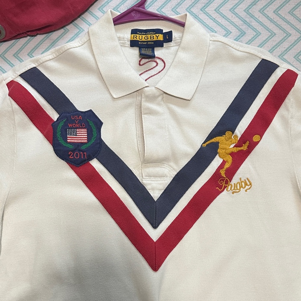 Ralph Lauren Rugby USA Rugby White Polo Shirt with Red and Blue Accents